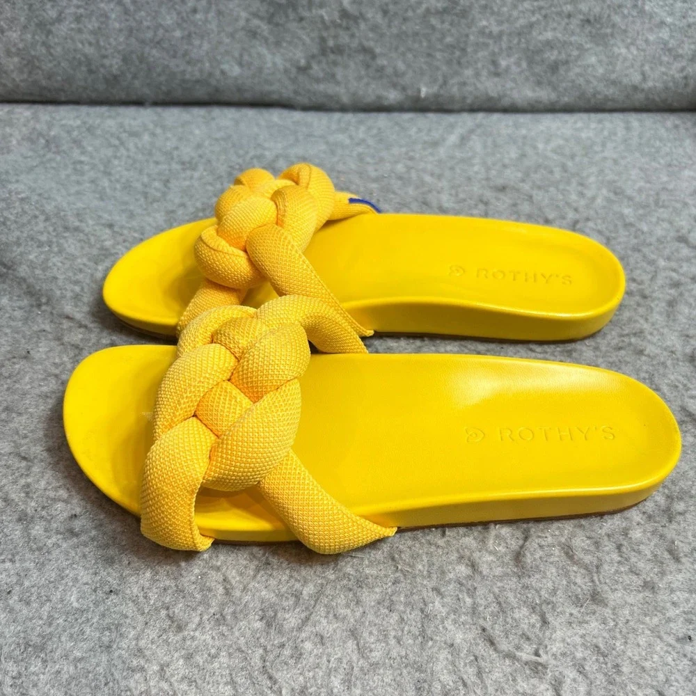 Rothys The Knot Slide Marigold Yellow Braided Strap Sandals Womens Size 7